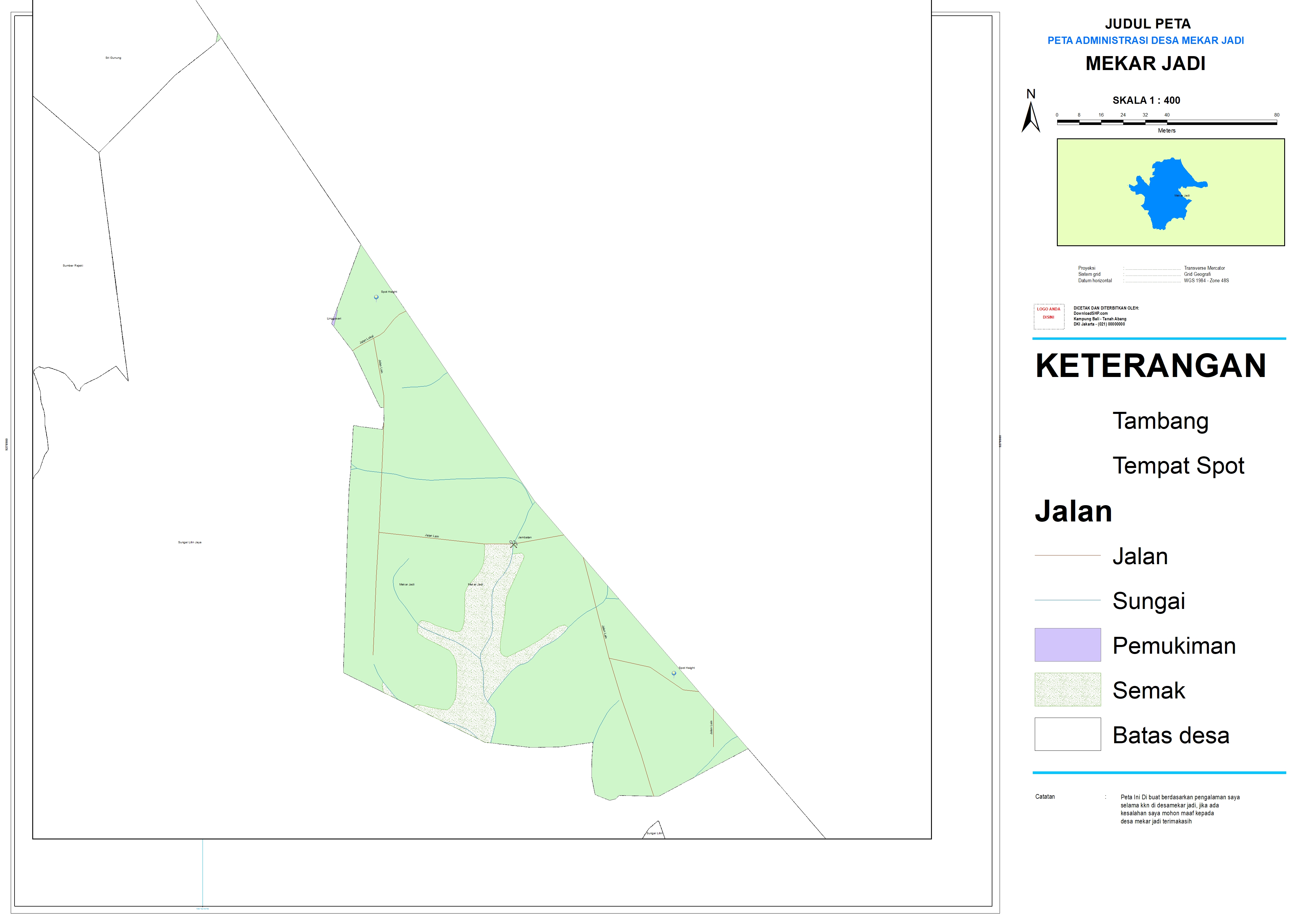 Preview Pemetaan Peta Administrasi Desa Mekar Jadi Menggunakan Software ArcGIS